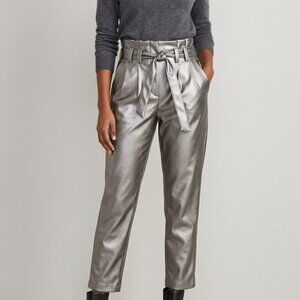 Forever 21 High Rise Paperbag Faux Leather Dark Silver Pants